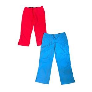 Greys Anatomy by Barco Scrub Pants 2XL Blue & Red Drawstring Waist Womens Lot 2